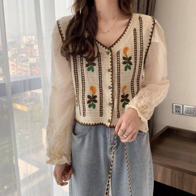 شومیز زنانه خارجی بافت قلاب دوزی مرواریدی۵۳۶۸
